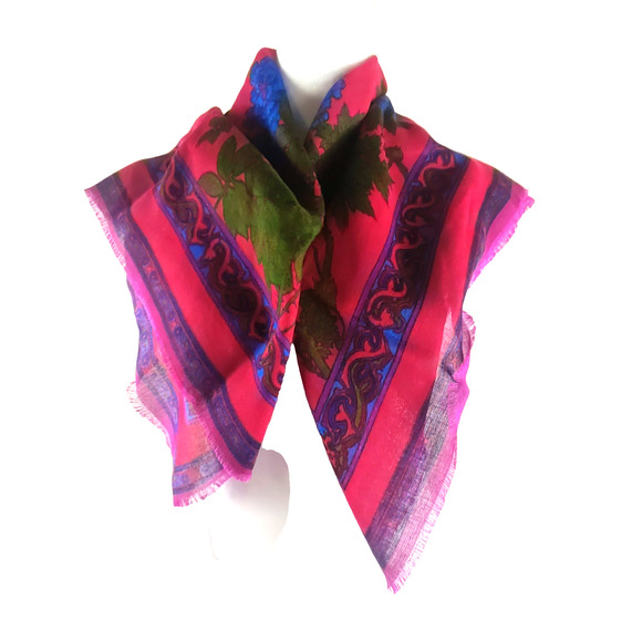 Challis By Berkshire Red Green Square Scarf 25 X 25 - Picture 2 of 10